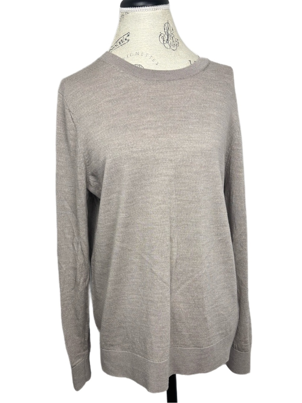 Katherine Barclay 100% Merino Wool Crewneck Sweater XL Beige Lightweight